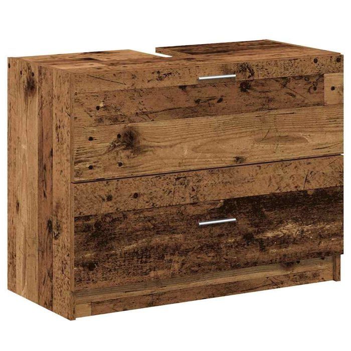 Meuble sous lavabo en bois récupéré - vidaXL - 78x37x59 cm - Rustique - Autonome - 2 tiroirs - Bois massif