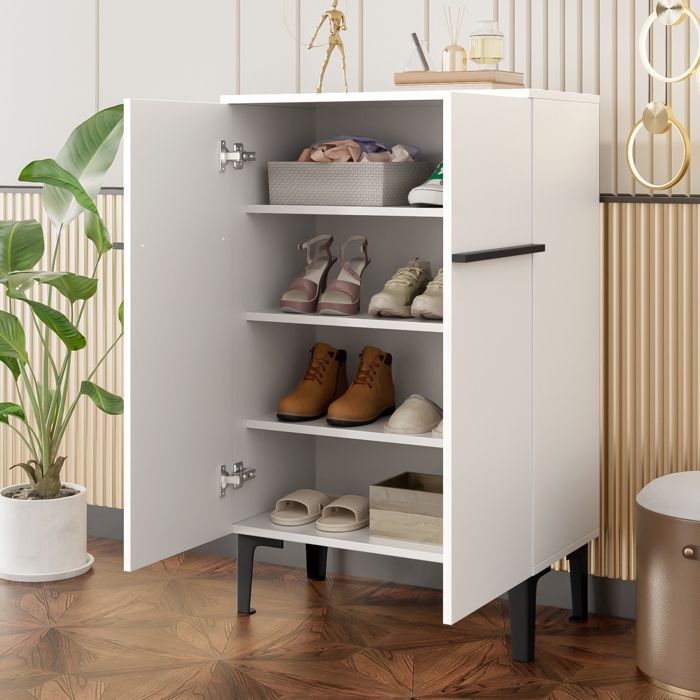 Meuble à chaussures dentrée 95×60×34 5 cm double porte espace de rangement étagères réglables blanc