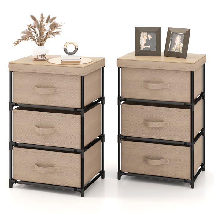 COSTWAY Lot de 2 Commode 3 Tiroirs en Tissu 40 x 30 x 62 cm Table de Chevet avec Cadre en Métal pour Chambre Industriel Marron COSTWAY Lot de 2 Commode 3 Tiroirs en Tissu 40 x 30 x 62 cm Table de Chevet avec Cadre en Métal pour Chambre Industriel Marron