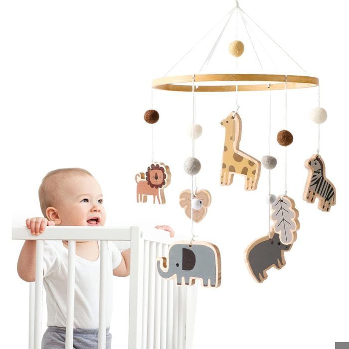Mobile lit bébé Mobile Bébé Bois avec Boules de Feutre Cloches de Lit Bébé Cloche de lit Animal Mobile Bébé multicolore MOBILE