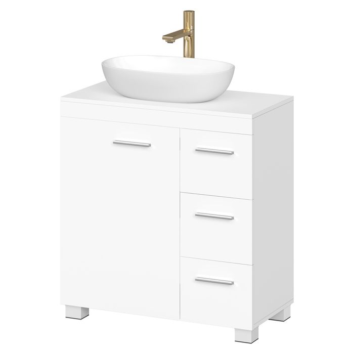 Armoire de Salle de Bain Meuble Sous Lavabo avec Pieds 2 Compartiments et 3 Tiroirs Blanc