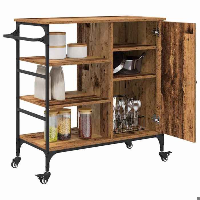 Black fridayChariot de cuisine/Chariot de Service - Desserte cuisine - Bois ancien 87.5 x 39 x 84.5cm 8688434