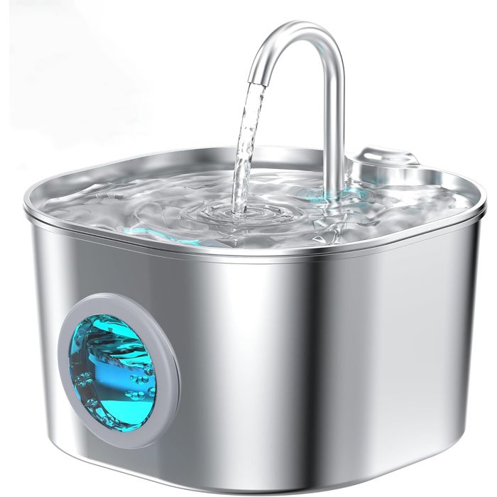 Fontaine à Eau Chat 2.2L Inox Silencieuse avec Filtration – Distributeur d’Eau Automatique pour Chats et Petits Chiens