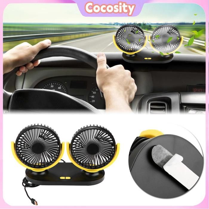 Cocosity ventilateur de climatiseur Cocosity Ventilateur USB Ventilateur de voiture USB à double tête auto coffret Noir Noir Jaune