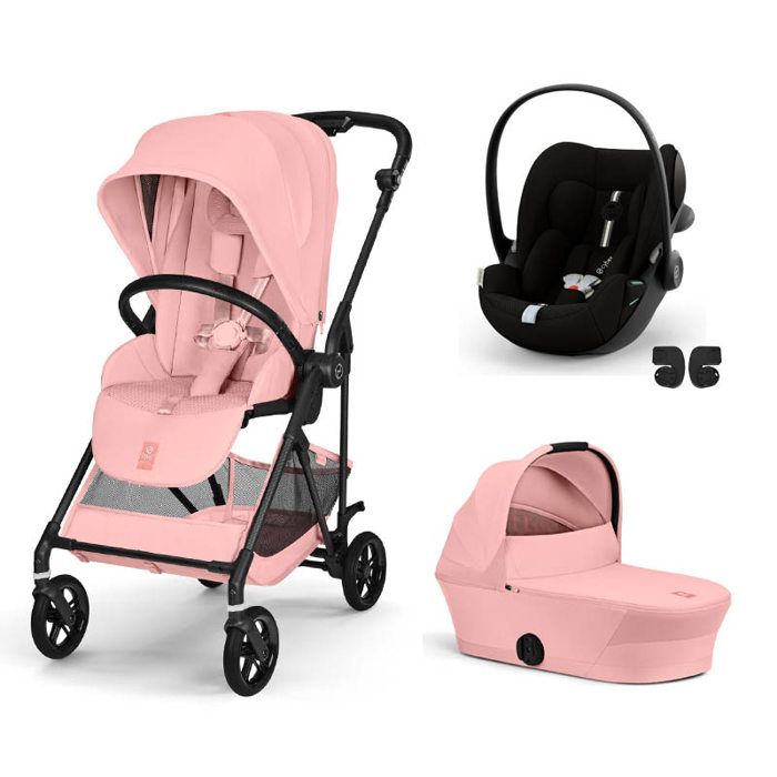 CYBEX - Poussette Trio Melio 6 Carbon + Siège auto Cloud G3 Plus + Nacelle Melio 6 Candy Pink