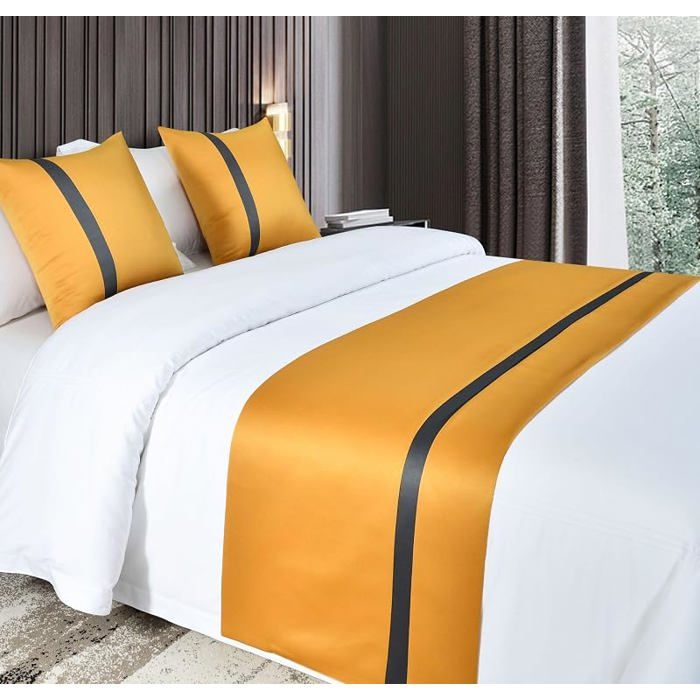 Guest Ruyunlai Chemin de Lit Hôtel Doux Qui ne se Décolore Pas Moderne Nordique Accueil Literie 210X50cm for 1.5m Bed Couleur Or
