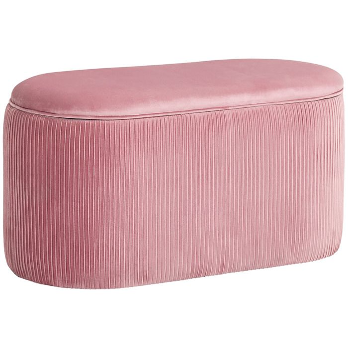 Banc de rangement capitonné - Rose - Velours - 81x40x41 cm - Rétro - Rangement intégré - Patins antidérapants