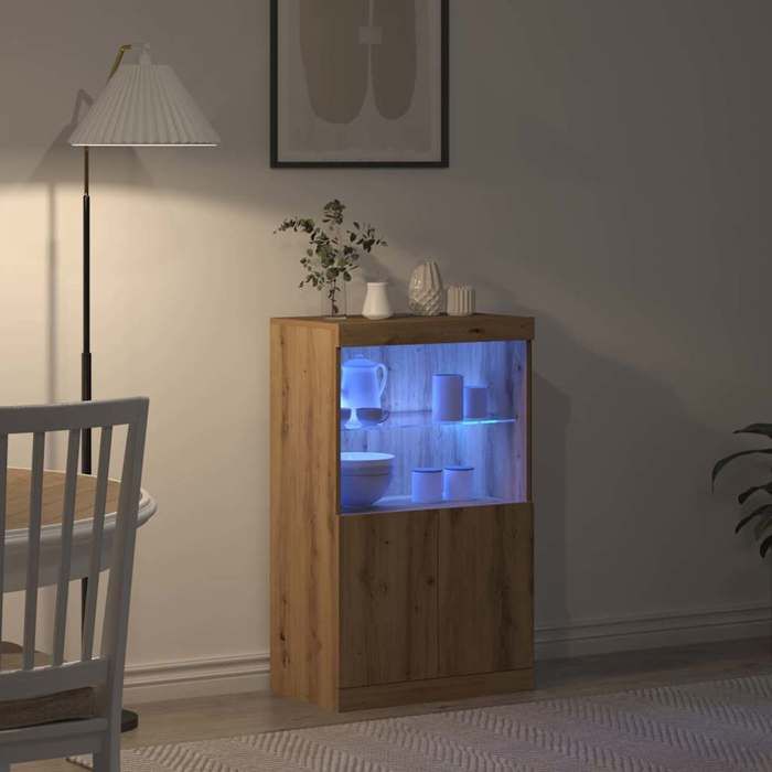 Buffet  avec lumières LED Chêne Artisan 60x37x100 cm_2 ans garantie_38003