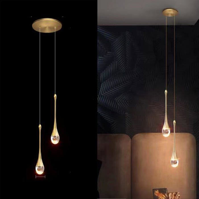 Lustre LED 10W Créatif Suspension Luminaire Moderne en forme de goutte deau Plafonnier en Cristal Lampe Suspendue pour Salon