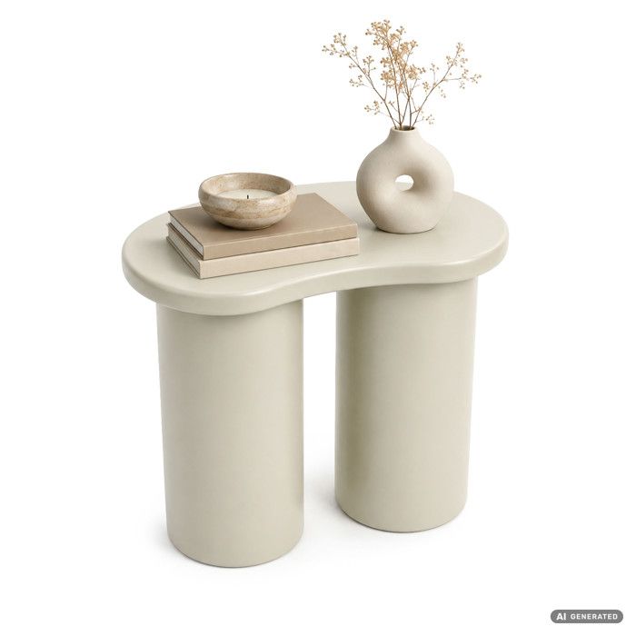 Table basse moderne CUBE 41 cm crème avec double pied cylindrique Table basse moderne CUBE 41 cm crème avec double pied cylindrique