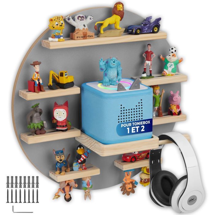 Étagère murale - TECTAKE - Étagère murale décorative MYLITTLESTORY MOON pour 28 figurines magnétique adaptée aux Toniebox 1 et 2