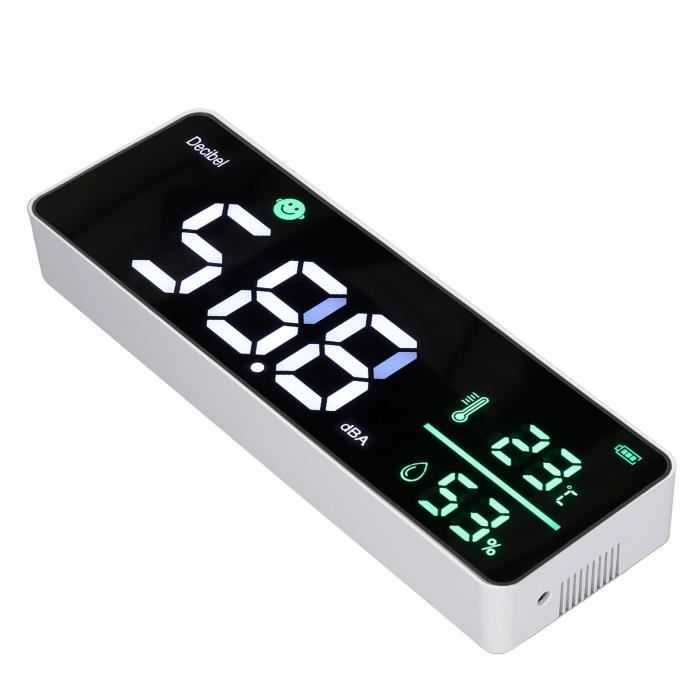 Sonomètre Mural Avec Thermomètre Et Hygromètre – Grand Écran LED 11 Pouces, Mesure Bruit 30-130 DB, Température, Humidité, Alarme Visuelle Par Couleur