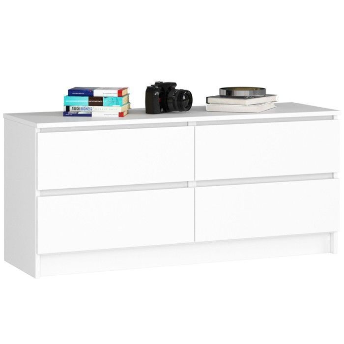 Commode AKORD K120 Blanche 120 cm 4 tiroirs façade Blanche 120x40x55 cm