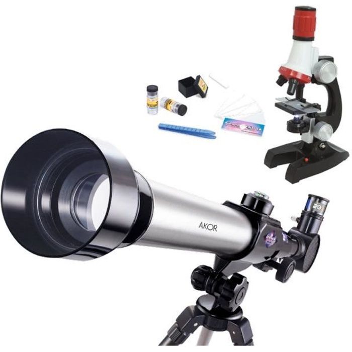 Télescope AKOR avec microscope 600x - 3 oculaires - objectif 30mm - trépied de table