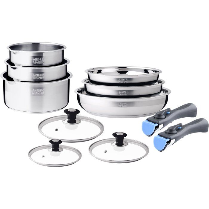 Batterie de cuisine - AM3220 - Tous feux dont induction - ARTHUR MARTIN - Sans PFOA/PFAS - Acier inoxydable 18/10 - 11 pièces