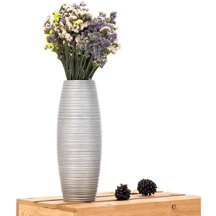 Argentin LEEWADEE Grand Vase à Poser au Sol Vase à Poser au Sol pour Branches décoratives 75 cm Vase Haut Design en Bois de manguier 