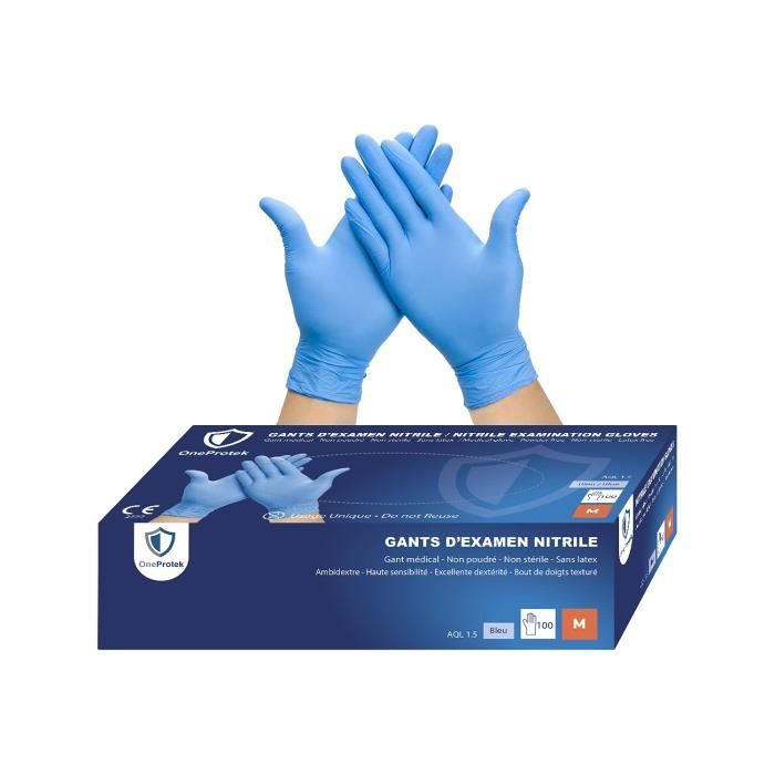 Gants jetables en Nitrile sans poudre (non stériles) Bleu clair - IO Boîte  de 100 (vendu par 10) XL