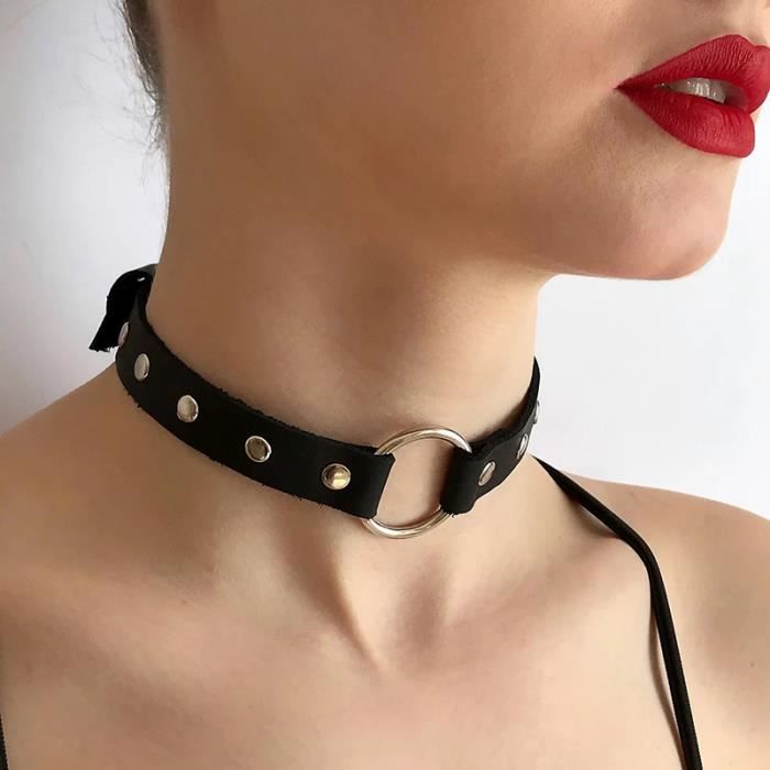 Collier Ras De Cou En Cuir Avec Anneau Et Clou - Style Domination BDSM, Fait Main France