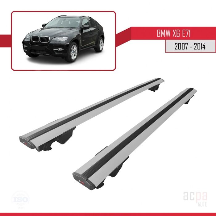 Compatible avec BMW X6 (E71) 2007-2014 Hook Barres de Toit Railing Porte-Bagages de Voiture avec verrouillable Alu Gris