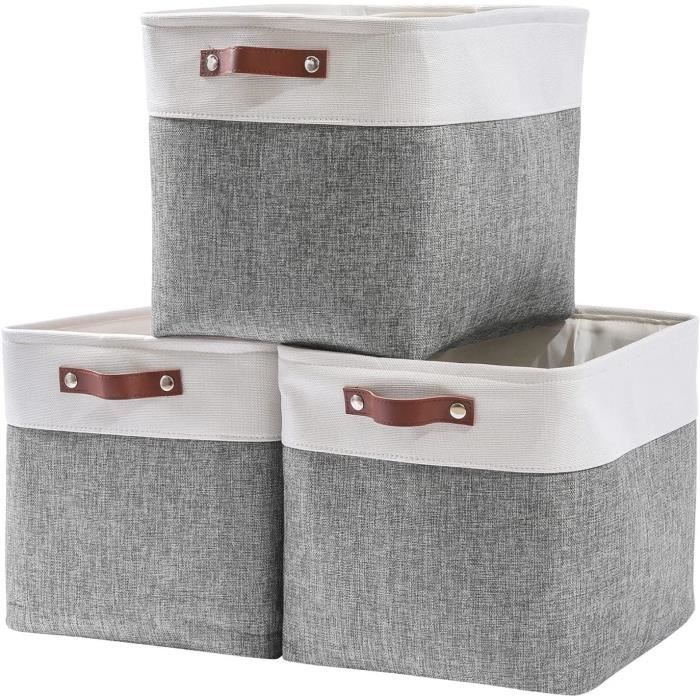 The Living Store Armoire de rangement 4 paniers en tissu Crème 63x30x71