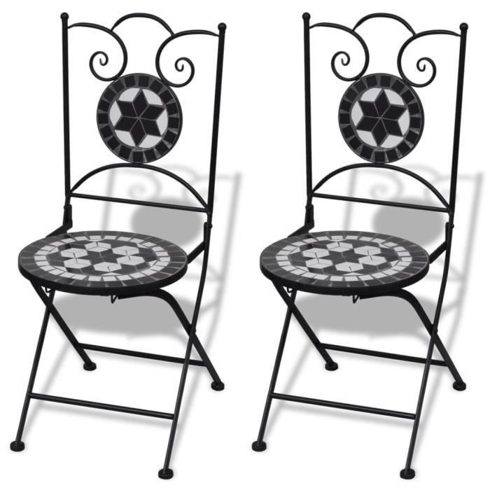 Mobilier de jardin - KAI - Ensemble de bistro 3 pcs - Noir et blanc - Fer thermolaqué - Mosaïque Mobilier de jardin - KAI - Ensemble de bistro 3 pcs - Noir et blanc - Fer thermolaqué - Mosaïque