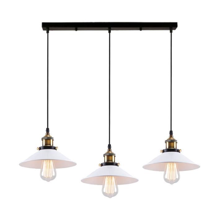 UNI Rétro Vintage Lustre Suspension Industrielle 3 Lumières Blanc