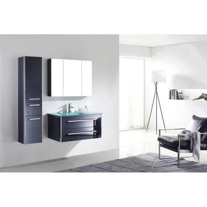 Meuble Salle De Bain Simple Vasque En Verre Bois Massif Gris Laque