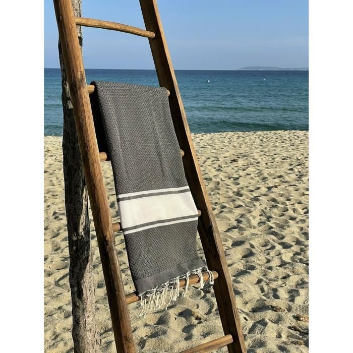 Fouta Tunisienne – Serviette De Plage 200x200 Cm, 100% Coton, Sable/blanc