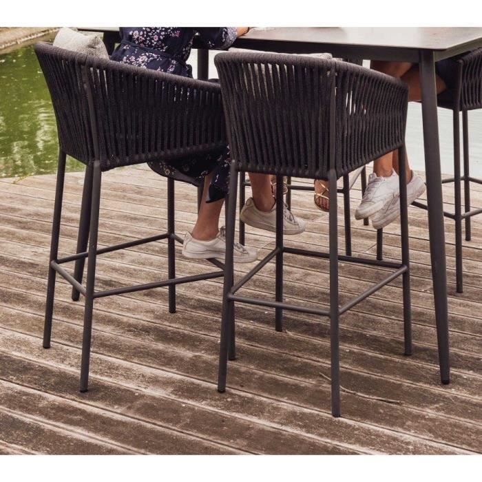 chaise de bar foncée equator en aluminium avec repose-pieds. coussin inclus.