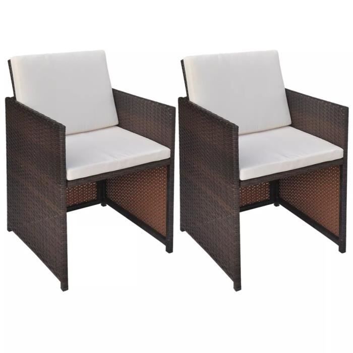 meuble® chaise de salon scandinave - lot de 2 chaises de jardin - chaise fauteuil avec coussins résine tressée marron ♕6091