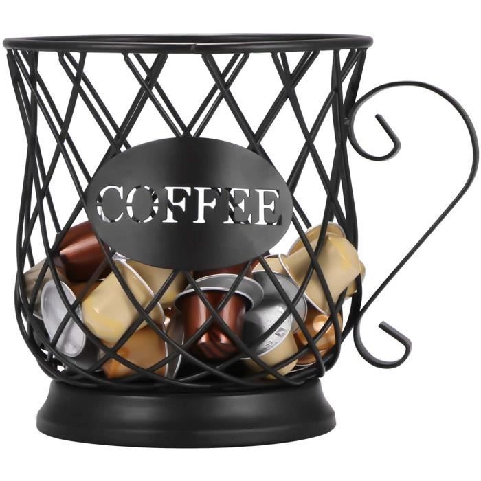 Panier Rangement Capsules Café - Forme Tasse En Fer & Bois - Support Comptoir - Grand Format - 8