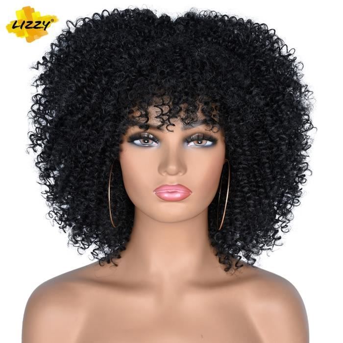 1B 10pouces Perruque Afro courte cr pue boucl e avec frange