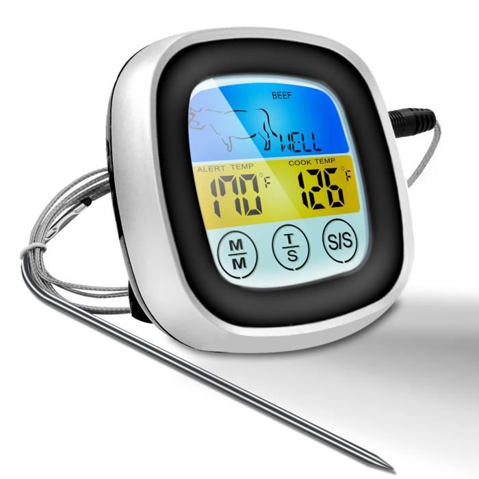 Thermometre de Cuisson Tactile, Thermomètre Sonde de Cuisine Numérique,  pour Patisserie, Culinaire, Lait, Viande, etc (Noir)
