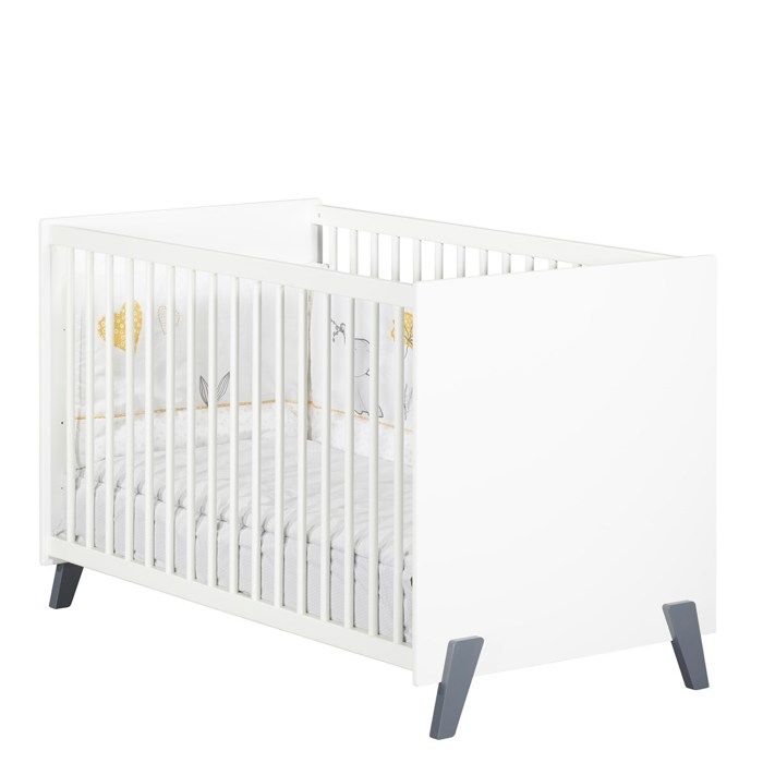 Kmbaby Lit Bébé Blanc 120x60 Cm Couronne Dorée - Avec Matelas Et Sommier À Lattes 3 Niveaux Réglable En Hauteur - Bois De Pin Laqué - Puériculture & Eveil Bébé