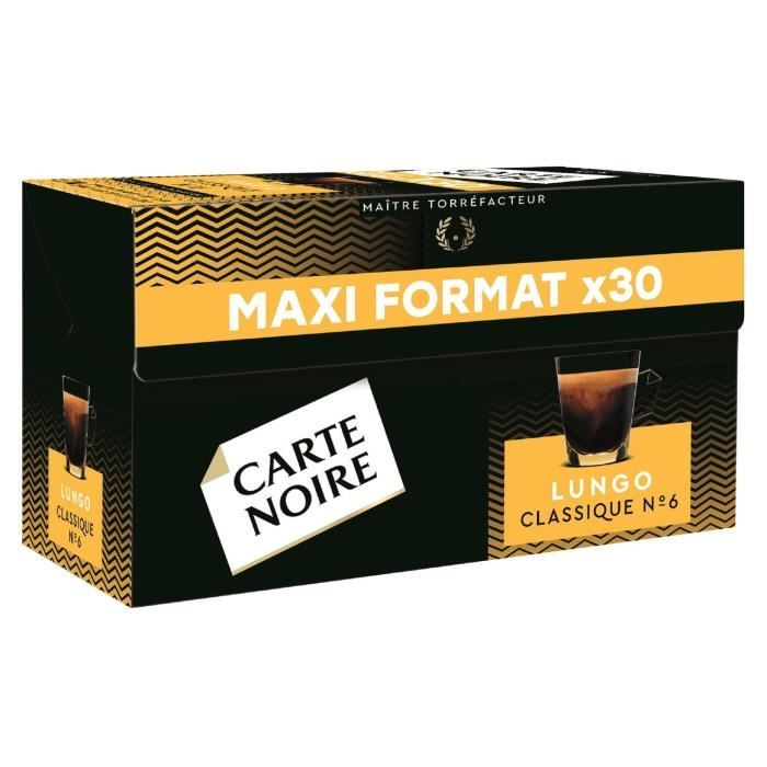 LOT DE 4 - CARTE NOIRE Café capsules Lungo Classique Intensité N°6 Compatible Nespresso - Boite de 30 capsules - 168g