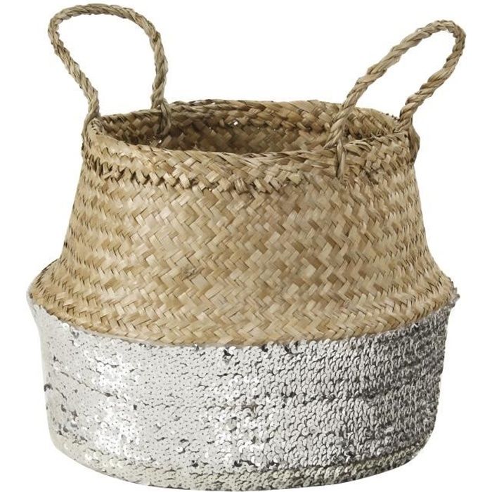 Casame Panier Thailandais Jonc De Mer Base Sequins 35 X 35 X 15