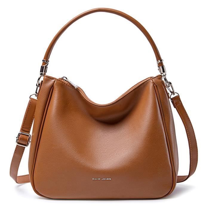 David Jones Sac a Main Porte Epaule Hobo Femme Cuir PU Femme Marron Camel