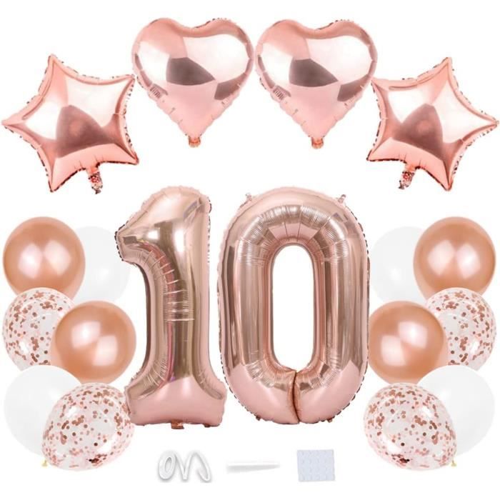Décoration Anniversaire 10 Ans Garçon/fille - Ballon "10" 32 Pouces Or/noir - Kit Fête Avec Bannière, Tourbillons, Ballons Métal