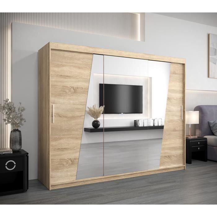 Armoire de Chambre THOR Sonoma 250 avec 3 Portes Coulissantes et Miroir