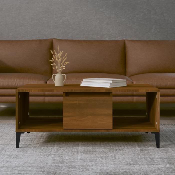 famirosa table basse chêne marron 90x50x36,5 cm bois d'ingénierie-075