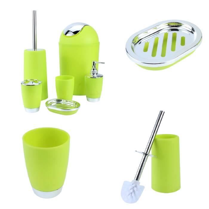 Ensemble 4 Accessoires Salle De Bain Vert – Distributeur Savon, Porte-Brosse, Gobelet & Porte-Savon, Design Moderne