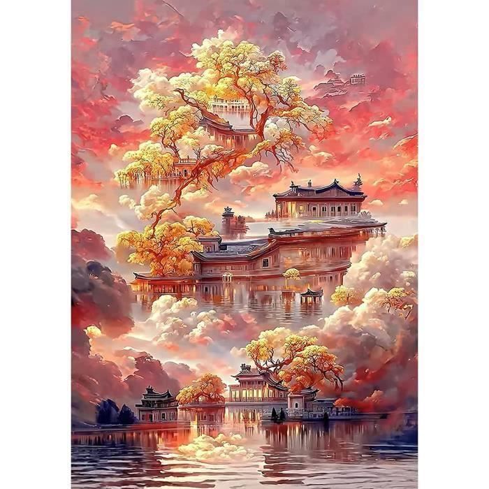 Kit Peinture Diamant Architecture Chinoise – 30x40 Cm, Diamants 5D – DIY Déco Murale, Cadeau Créatif