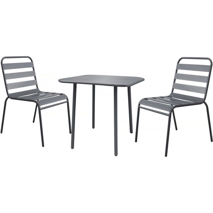 Table De Jardin Bilbao 70x70 Cm - Métal Gris, 2 Places, Coins Arrondis, Charge 75 Kg