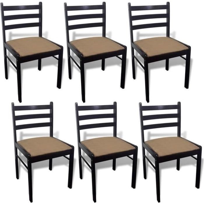 Chaises de salle à manger - HILILAND - Bois solide et velours - Marron - Lot de 6