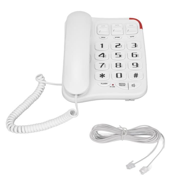 HURRISE Téléphone filaire à gros boutons Téléphone à Gros Boutons pour Senior, Téléphone Fixe Filaire avec Mémoire Photo, gps piece
