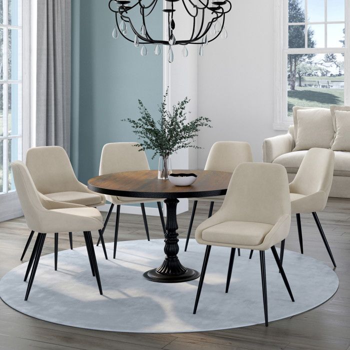 IDMARKET Lot de 6 chaises de salle à manger THALYA en velours beige