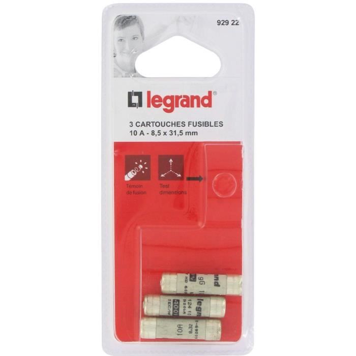 LEGRAND Lot de 3 fusibles avec voyant - 10 A - 8.5x31 mm