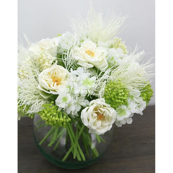 Ligne Déco | Bouquet champêtre artificiel de 36 tiges de fleurs blanches+vertes  | 25cm | Bouquet de fleurs artificielles | - Cdiscount Prêt-à-Porter
