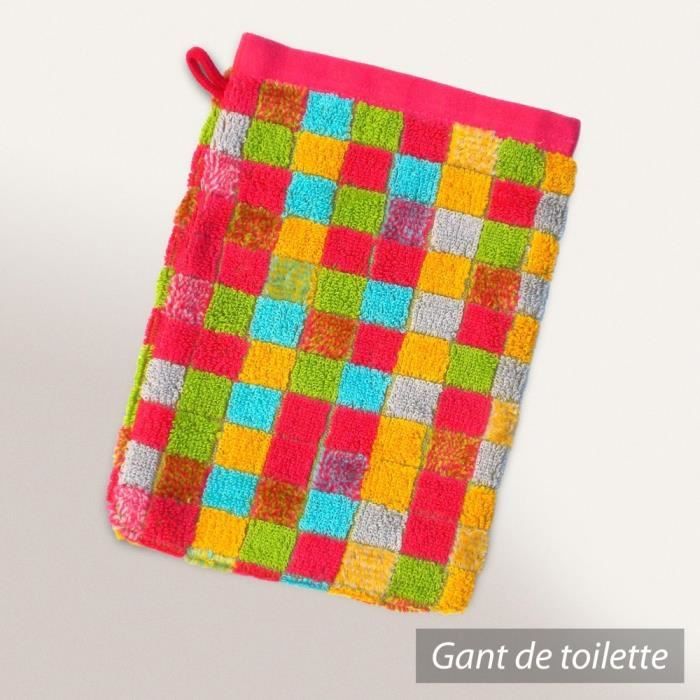 Gants de Toilette Taille 14x22 cm 100% Coton - Lot de 10 Gants de Toilette Turquoise-Ivoire - Maison