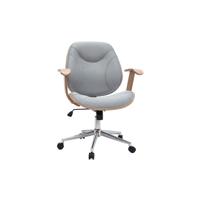 Miliboo Chaise de Bureau Tissu Gris Clair et Bois Clair Yorke